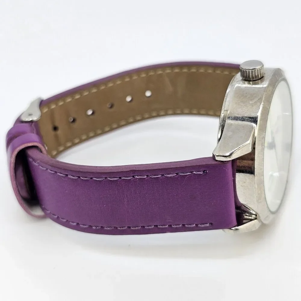 38MM Women's Watch White Dial Faux Purple Leather Bands‎ New Battery